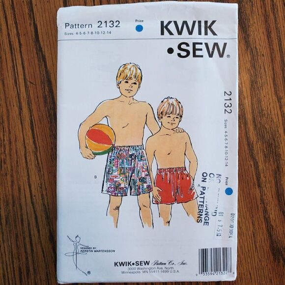 Vintage 90s Kwik Sew Pattern 2132 Uncut Boys Swim Trunks 4 5 6 7 8 10 12 14 - Picture 2 of 3